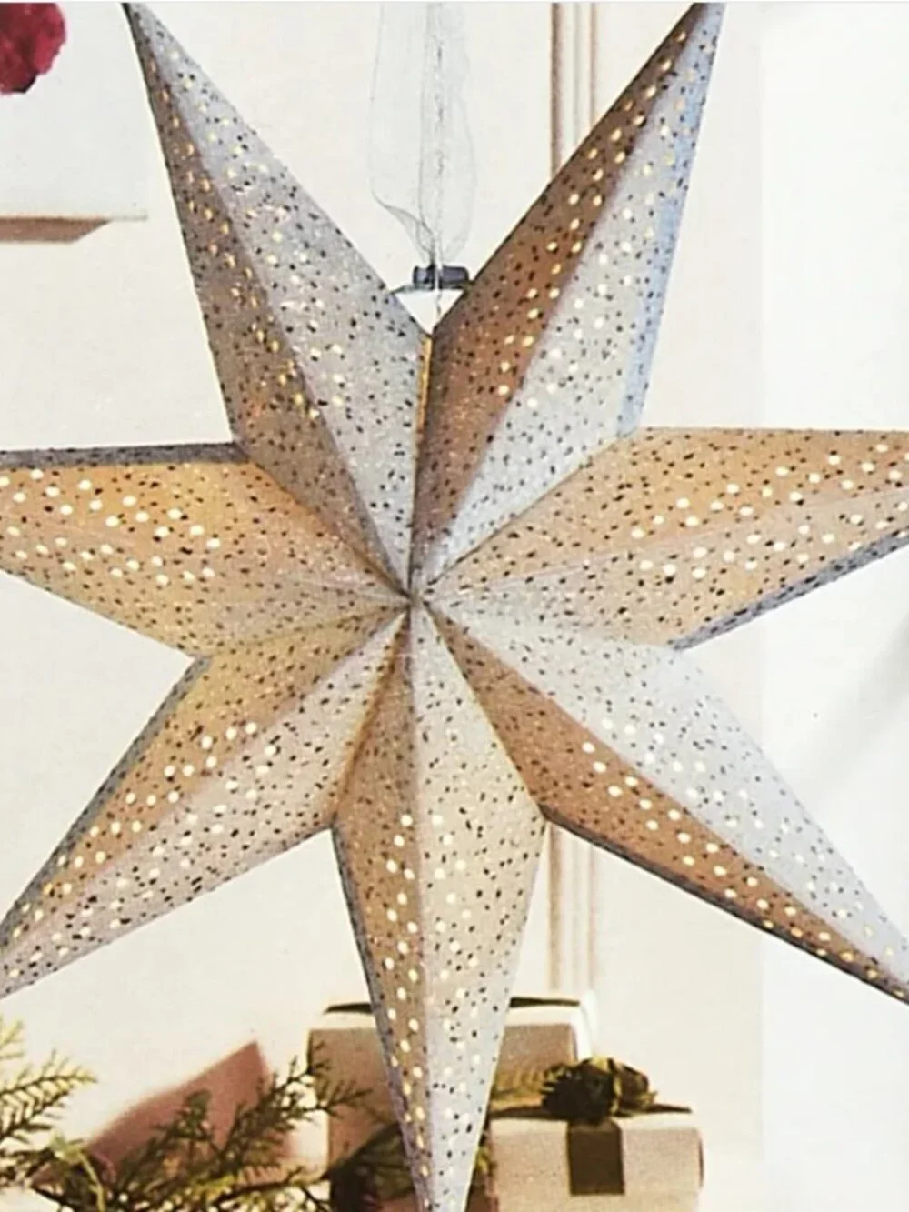 NEW Light Up Battery Operated Flocked Star Christmas Hanging Decoration Decor Ho